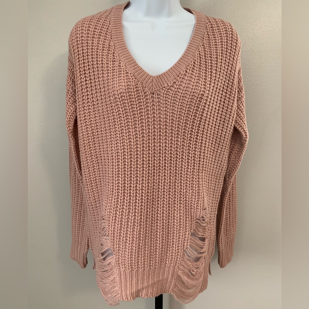 Trendy Threads Dusty Mauve Distressed Sweater